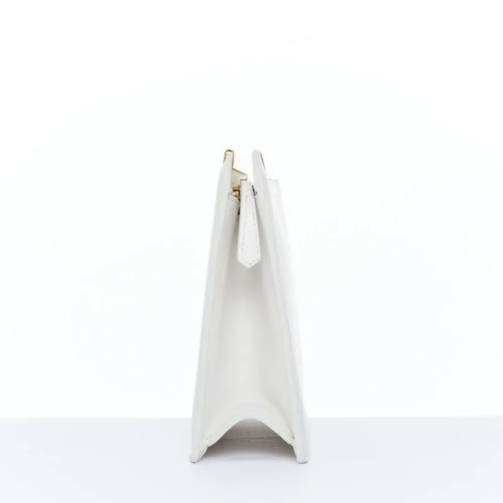 Saint Laurent Lutetia Gold Bar White Leather Clutch Bag
